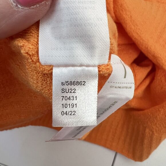 Loft Size M Sweater Roll Tab Henley Women’s Orange Knit Long Tab Sleeve V-neck - Picture 8 of 10